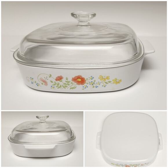 Corning Ware Wildflower 2.5 Qt. Casserole Dish Lid/ Anchor Hocking 2Qt Bakeware - Picture 1 of 16